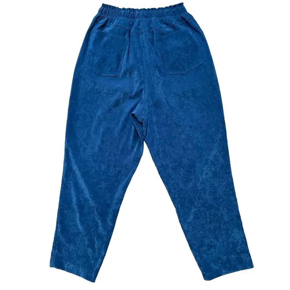 VTG DENIM & CO High Rise Tapered Paper Bag Waist Microsuede Pants in Blue SZ 8